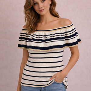 Lilly Pulitzer Perelle Sweater M Shining Sea Stripe Blue Coastal Preppy